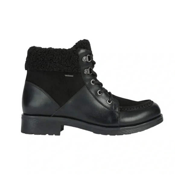 Geox Waterproof Rawelle ABX Leather Combat Ankle Boots Faux Fur Black Size 7 NWT - Picture 15 of 15